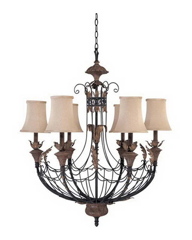 Nuvo Lighting 60-2102 Verdone Collection Six Light Chandelier in Gilded Cage Finish and Maple Wood Shades Nuvo Lighting 60-2102 Verdone Collection Six Light Chandelier in Gilded Cage Finish and Maple Wood Shades