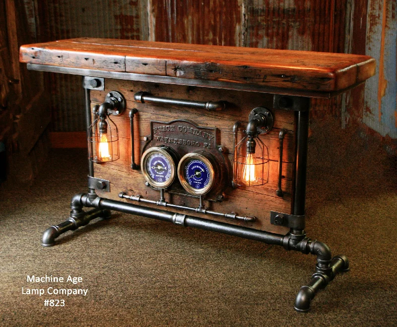 Industrial Wall - Mounted Lighting for Workshop WallsIndustrial, Barn wood and Iron Frick Co Steam Gauge Table, Lamp Stand  #823