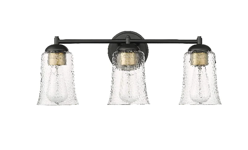Industrial Flood Lighting for Outdoor Loading Docks3 Lamps Abilene Vanity Light - Matte Black - Clear Chiseled Glass - 21.75in. Wide