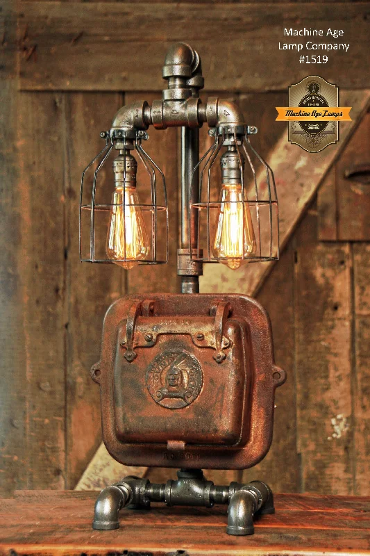 Energy - Efficient Industrial Lighting for Cost - SavingsSteampunk Industrial Lamp / Indian  / Stove Door / Round Oak / #1519 sold