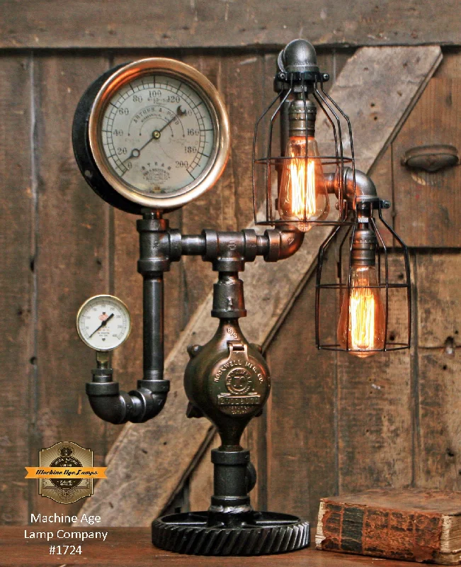 Industrial Lighting for Furniture FactoriesSteampunk Industrial / Antique Steam Gauge Lamp / Minneapolis MN USA / Lamp #1724 sold