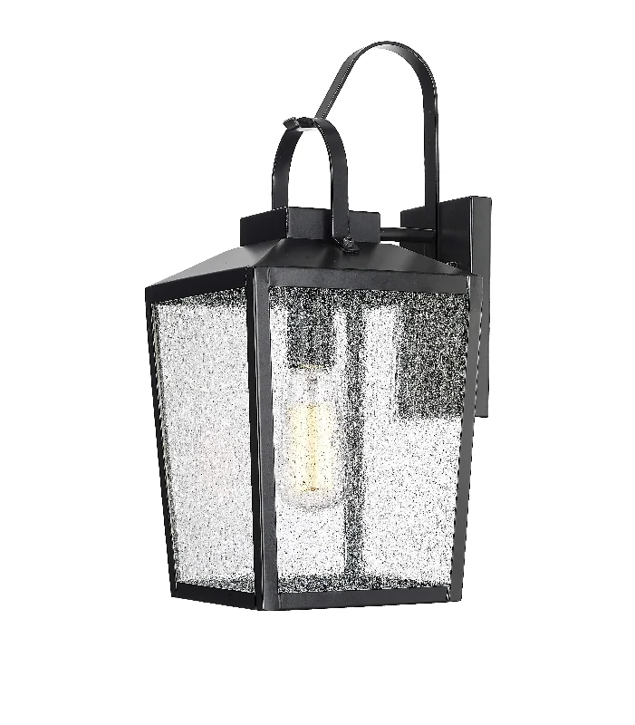 Waterproof Industrial Lighting for Wet AreasDevens Outdoor Wall Sconce - Powder Coated Black - Clear Seeded Glass - 6.5in. Extension - E26 Medium Base