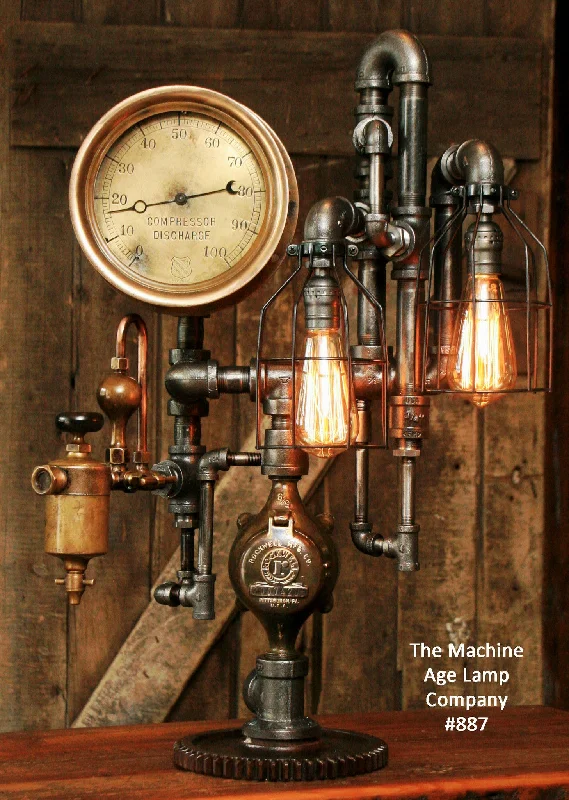 Industrial Task Lighting for Precision WorkstationsSteampunk Industrial Steam Gauge / Oiler Lamp #887