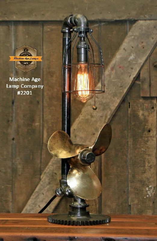 Industrial Lighting for Electronics ManufacturingSteampunk Industrial Boat Marine Nautical Antique Brass Propeller Lamp, Gear Base #2201 sold
