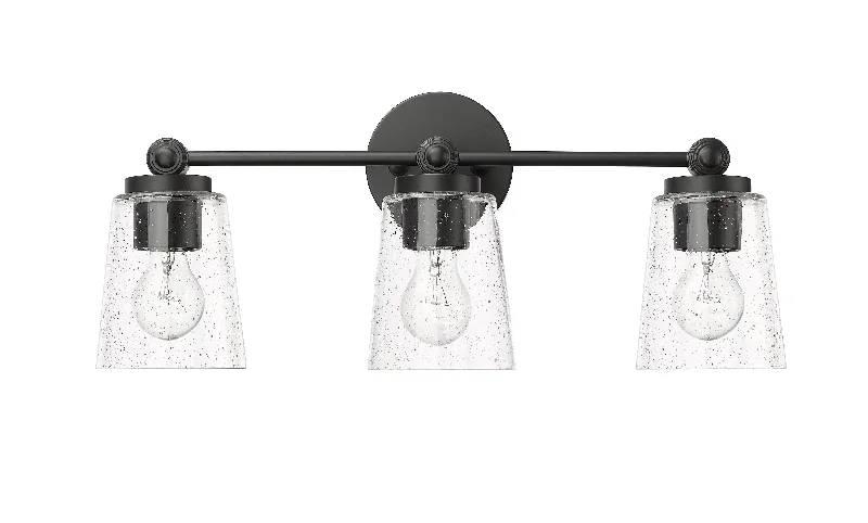 Dust - Resistant Industrial Lighting for Dirty Workspaces3 Lamps Lauryn Vanity Light - Matte Black - Clear Seeded Glass - 22in. Wide