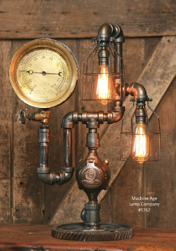Industrial Wall - Mounted Lighting for Workshop WallsSteampunk Industrial / Antique Steam Gauge / Gear / Lamp / #1262 sold