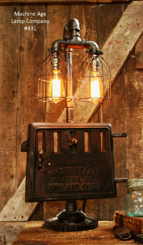 Industrial Pendant Lighting for Machine ShopsSteampunk Industrial, Antique Stove Door Lamp, #431 - SOLD Industrial Pendant Lighting for Machine ShopsSteampunk Industrial, Antique Stove Door Lamp, #431 - SOLD