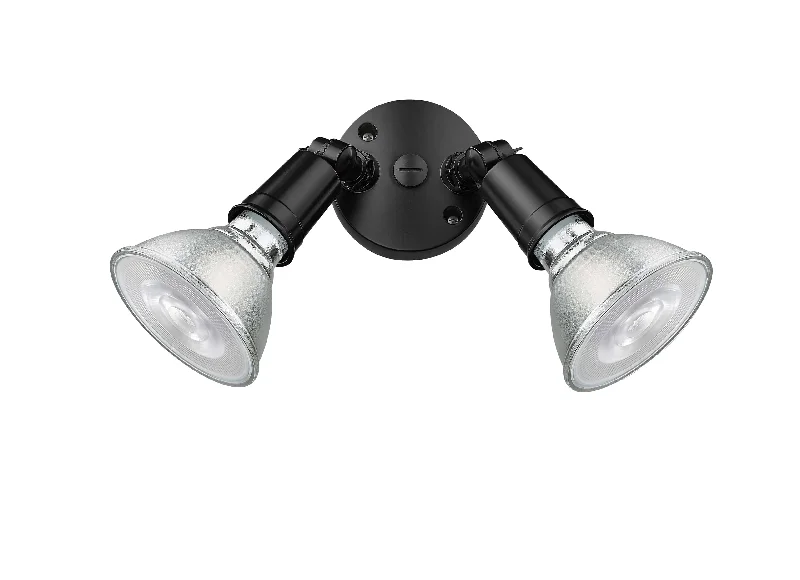 Dimmable Industrial Lighting for Ambiance ControlOutdoor Dual-Head Flood Light - Powder Coated Black - 6.15in Extension - E26 Medium Base Dimmable Industrial Lighting for Ambiance ControlOutdoor Dual-Head Flood Light - Powder Coated Black - 6.15in Extension - E26 Medium Base