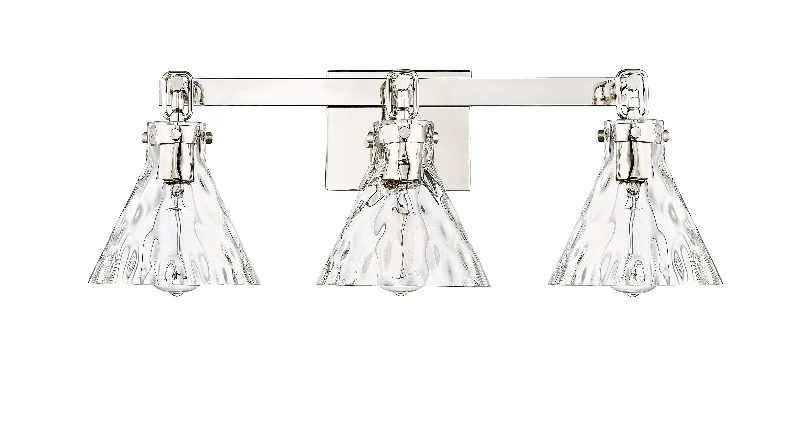 Industrial Flood Lighting for Outdoor Loading Docks3 Lamps Barlon Vanity Light - Polished Nickel - Clear Water Glass - 25.5in. Wide