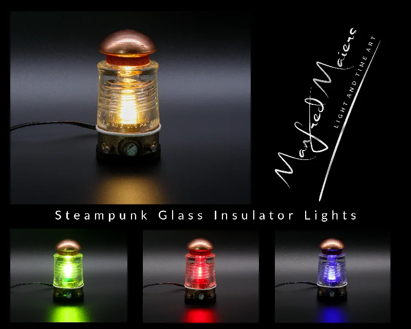 Dust - Resistant Industrial Lighting for Dirty WorkspacesSteampunk Glass Insulator Lamp, PLA Base, PYREX C17, Industrial Lighting, Man Cave Deco, Neo Victorian Lamp design, Cyberpunk Lamp