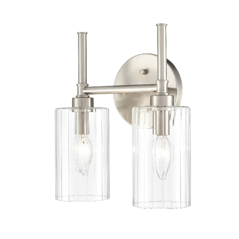 Industrial Lighting for Pharmaceutical Manufacturing2 Lamps Chastine Vanity Light - Brushed Nickel - Clear Beveled Glass - 10.5in. Wide Industrial Lighting for Pharmaceutical Manufacturing2 Lamps Chastine Vanity Light - Brushed Nickel - Clear Beveled Glass - 10.5in. Wide