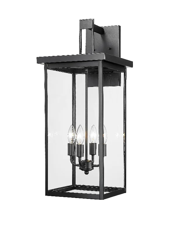 Industrial Lighting with High CRI (Color Rendering Index) for True Color PerceptionBarkeley Outdoor Wall Sconce - Powder Coated Black - Clear Glass - 12in. Extension - E26 Candelabra Base