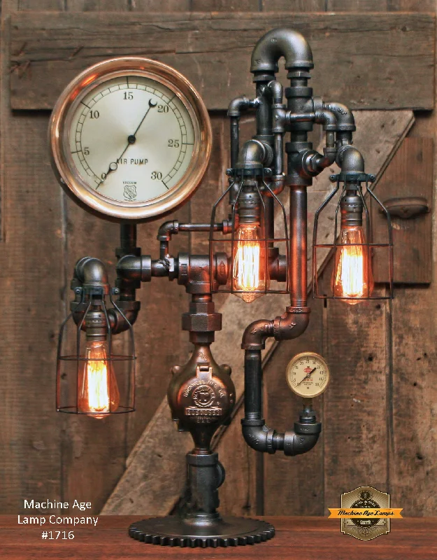 Industrial Ceiling - Mounted Lighting for Assembly PlantsSteampunk Industrial Lamp / Steam Gauge / Gear / NY / Lamp #1716