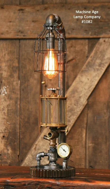 Low - Bay Industrial Lighting Fixtures for Small FactoriesSteampunk Industrial Steam Gauge Lamp, Brass Oiler #1082 - SOLD