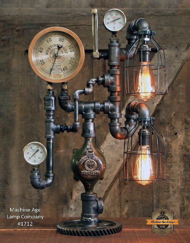 Industrial Lighting for Food Processing FactoriesSteampunk Industrial / Railroad / Steam Gauge / Train / Gear /  Westinghouse / Boston / Lamp #1712