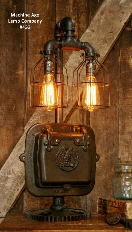 Industrial Flood Lighting for Outdoor Loading DocksSteampunk Industrial, Indian Stove Door Lamp, #433 - SOLD