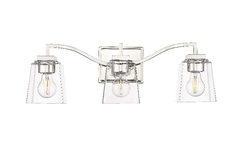 Shock - Resistant Industrial Lighting for Vibrating Machinery Areas3 Lamps Avenna Vanity Light - Polished Nickel - Clear Glass - 23.6in. Wide