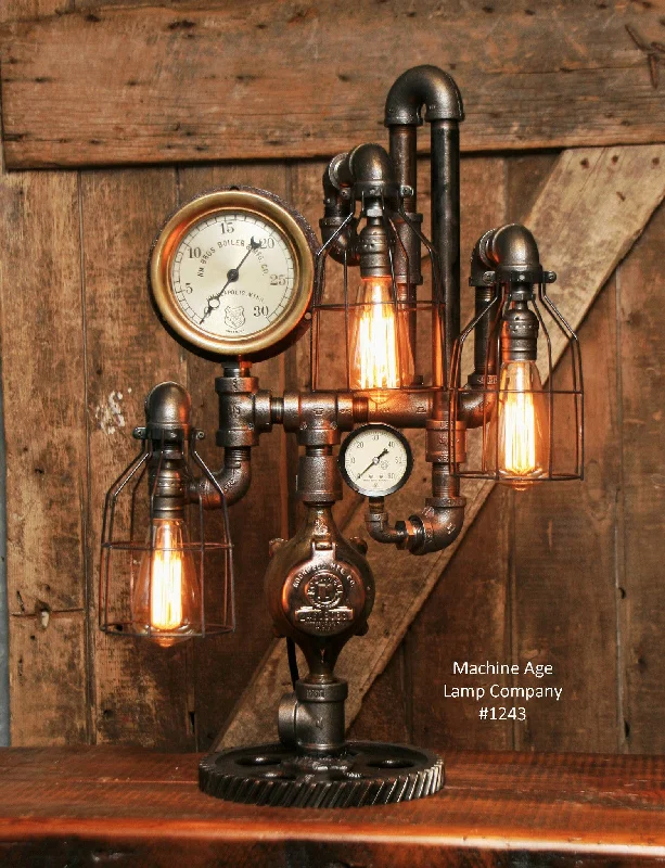 Industrial Wall - Mounted Lighting for Workshop WallsSteampunk Industrial Lamp / Steam Gauge / Minneapolis MN / Boiler Works /  #1243 - SOLD