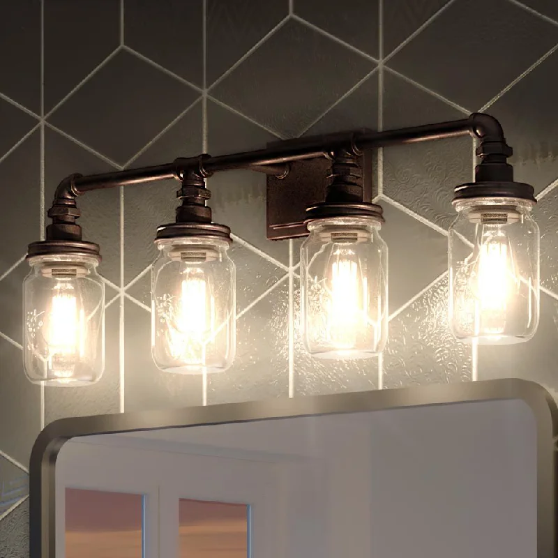 Industrial Pendant Lighting for Machine ShopsUQL2666 Utilitarian Bath Vanity Light, 11"H x 30.5"W, Antique Black Finish, Dallas Collection