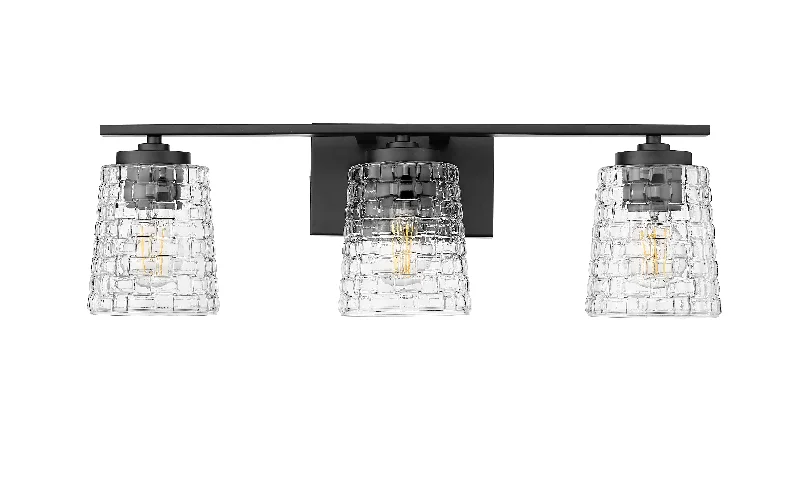 Industrial Lighting for Automotive Manufacturing Plants3 Lamps Saben Vanity Light - Matte Black - Clear Woven Glass - 23in. Wide