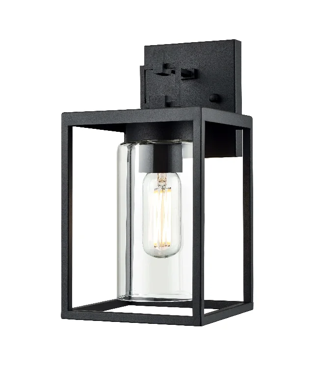 Industrial Exit Sign Lighting for Quick EvacuationEllway Outdoor Wall Sconce - Textured Black - Clear Glass - 7.5in. Extension - E26 Medium Base