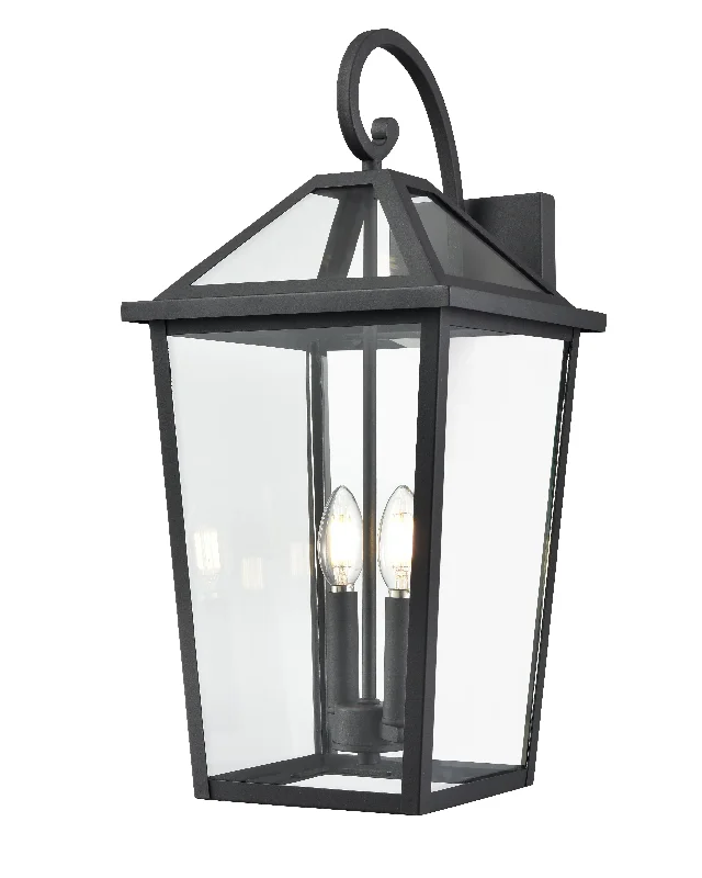 Industrial Lighting for Textile MillsEston Outdoor Wall Sconce - Textured Black - Clear Glass - 11.375in. Extension - E26 Candelabra Base Industrial Lighting for Textile MillsEston Outdoor Wall Sconce - Textured Black - Clear Glass - 11.375in. Extension - E26 Candelabra Base