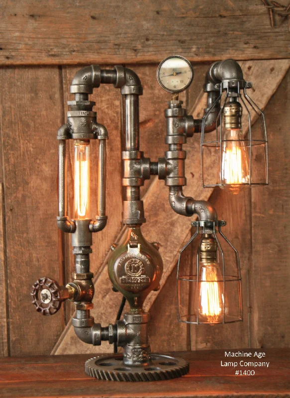 Industrial Lighting for Woodworking FactoriesSteampunk Industrial Lamp, Gear and Steam Gauge - #1400