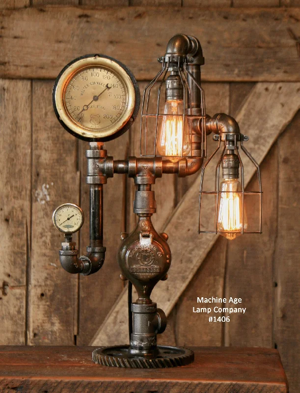 Industrial Pendant Lighting for Machine ShopsSteampunk Industrial Lamp / Gear / Steam Gauge /  Texas /  #1406