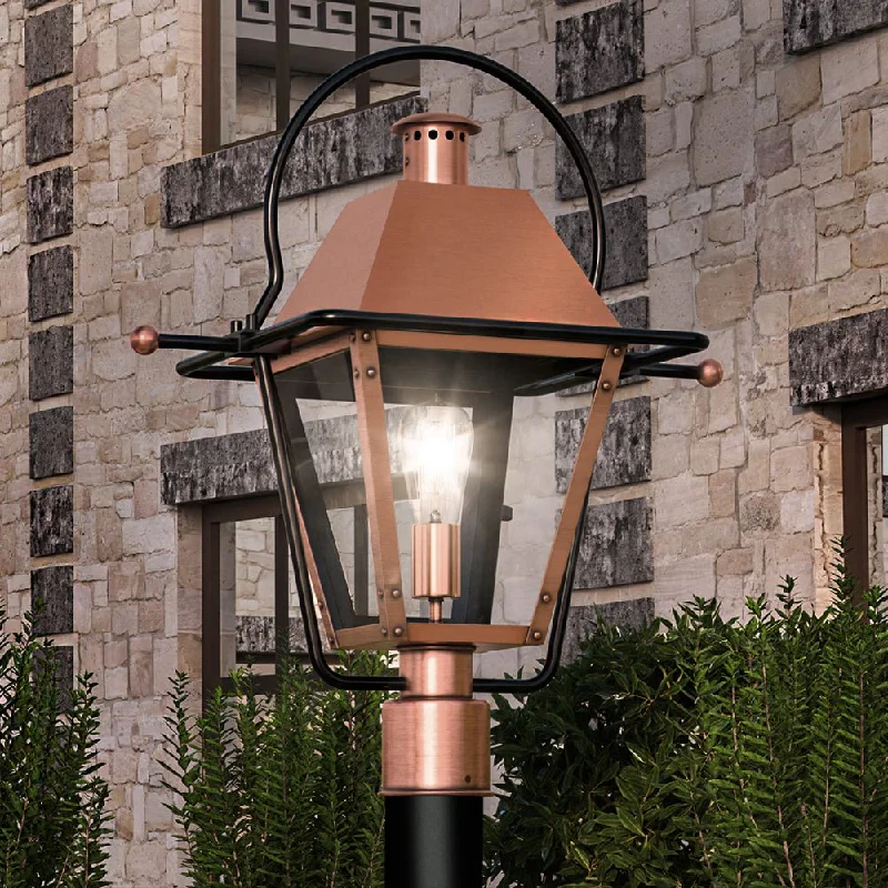 Corrosion - Resistant Industrial Lighting for Coastal FactoriesUQL1380 Historic Outdoor Post/Pier Light, 22.75"H x 17.75"W, Rustic Copper Finish, Paris Collection