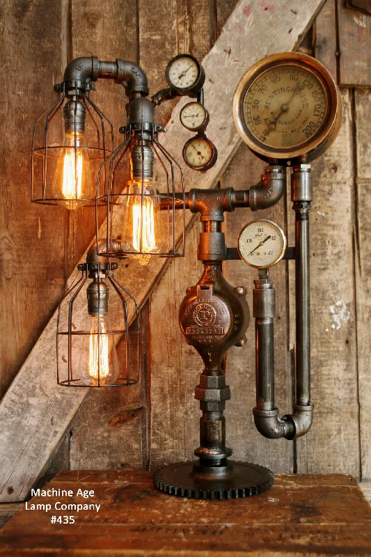 Dust - Resistant Industrial Lighting for Dirty WorkspacesSteampunk Industrial, Railroad/Train Steam Gauge Lamp, #435 - SOLD Dust - Resistant Industrial Lighting for Dirty WorkspacesSteampunk Industrial, Railroad/Train Steam Gauge Lamp, #435 - SOLD