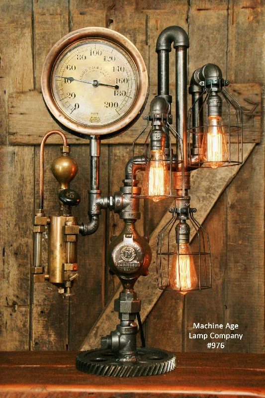 Adjustable Industrial Lighting for Flexible IlluminationSteampunk Industrial, Steam Gauge and Oiler, Lamp,  Des Moines, Iowa #976