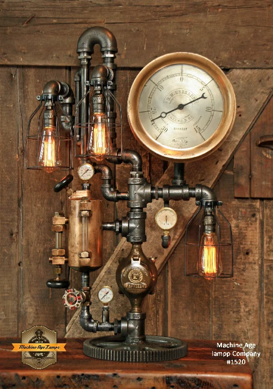 Industrial Flood Lighting for Outdoor Loading DocksSteampunk Industrial / Antique Steam Gauge Lamp / Keene NH / H.W Hubbard / #1520