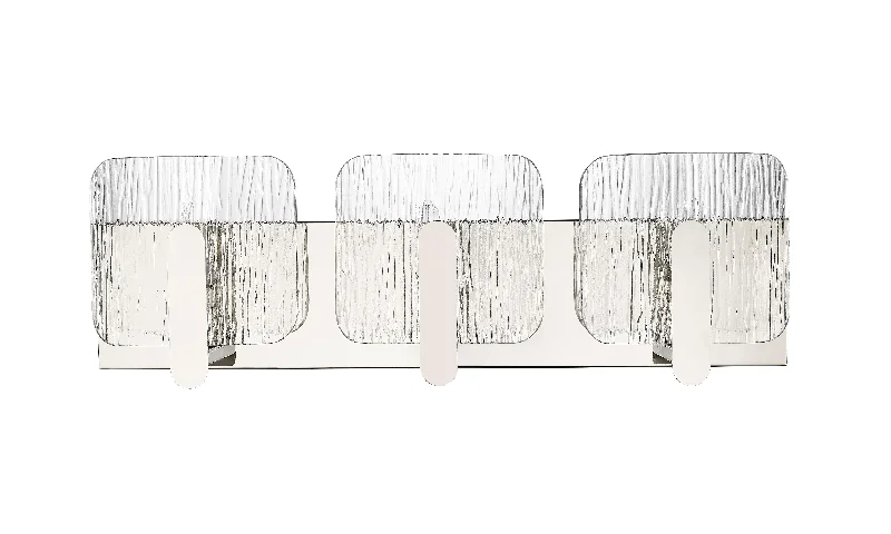 Industrial Flood Lighting for Outdoor Loading Docks3 Lamps Rimini Vanity Light - Polished Nickel - Clear Textured Glass - 24in. Wide