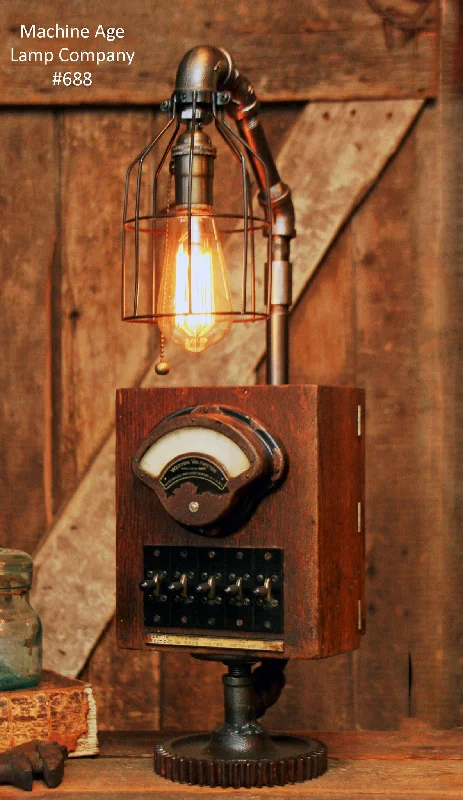 Durable Industrial Lighting for Harsh EnvironmentsSteampunk Antique Weston Electrical Voltmeter Wood Case, Light Lamp #688 - SOLD