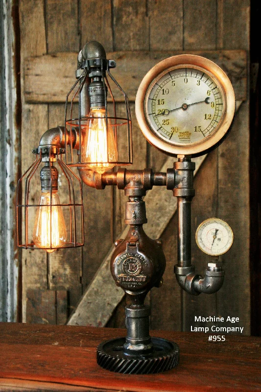 Dust - Resistant Industrial Lighting for Dirty WorkspacesSteampunk Industrial Desk Lamp,  Steam Gauge #955