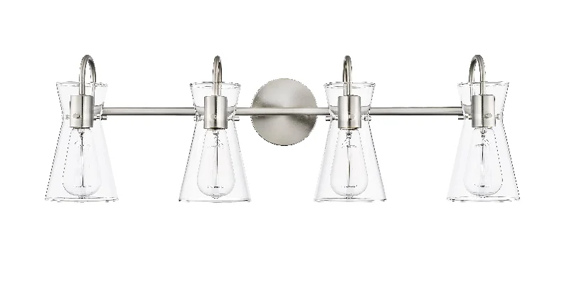 Industrial Lighting for Pharmaceutical Manufacturing4 Lamps Camellia Vanity Light - Brushed Nickel - Clear Glass - 30.7in. Wide