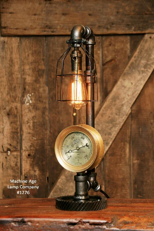 Industrial Lighting with High CRI (Color Rendering Index) for True Color PerceptionSteampunk Industrial Steam Gauge Lamp, Gear Base #1276