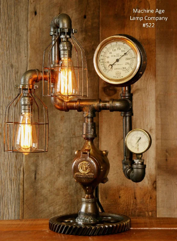 Industrial Lighting for Food Processing FactoriesSteampunk, Industrial Steam Gauge and Gear Lamp #522 sold Industrial Lighting for Food Processing FactoriesSteampunk, Industrial Steam Gauge and Gear Lamp #522 sold