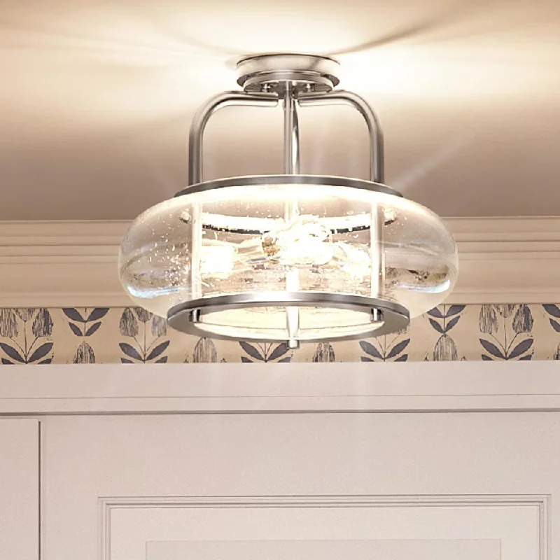 Industrial Flood Lighting for Outdoor Loading DocksUQL3310 Utilitarian Ceiling Light, 12"H x 16"W, Brushed Nickel Finish, Clearwater Collection