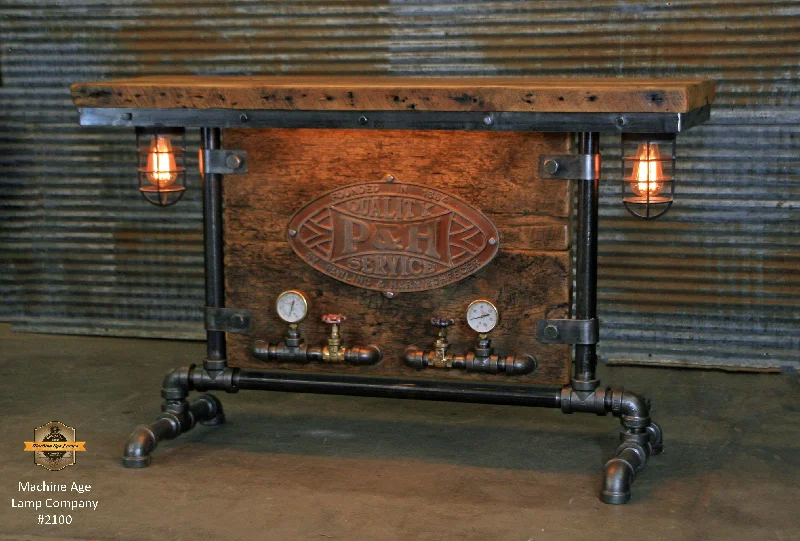 High - Bay LED Industrial Lighting for WarehousesSteampunk Industrial / Barn Wood / Table / Console / Bar / Lighted / Table #2100