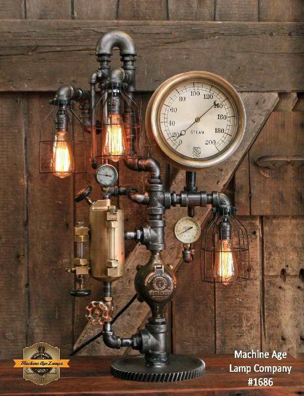Color - Tunable Industrial Lighting for Special ApplicationsSteampunk Industrial / Vintage Brass Steam Oiler / Steam Gauge / Gear / Lamp #1686