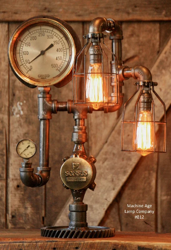 Industrial Emergency Lighting for Safety in FactoriesSteampunk, Industrial Steam Gauge and Gear Lamp #812 - SOLD Industrial Emergency Lighting for Safety in FactoriesSteampunk, Industrial Steam Gauge and Gear Lamp #812 - SOLD
