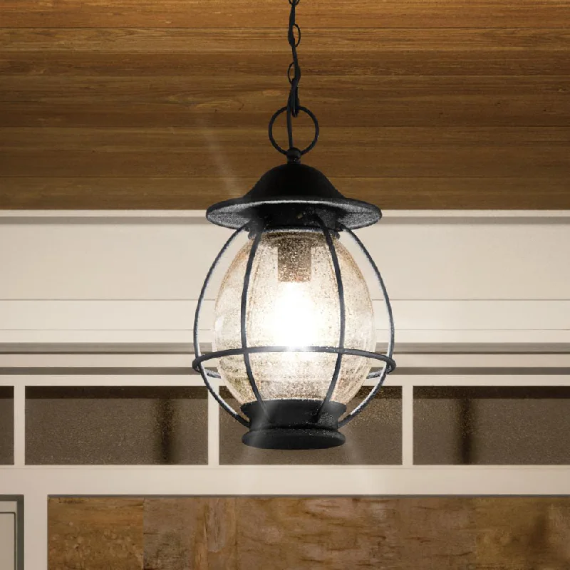 Industrial Lighting for Textile MillsUQL1474 Craftsman Outdoor Pendant Light, 17.75"H x 10.5"W, Black Sand Finish, Hammond Collection