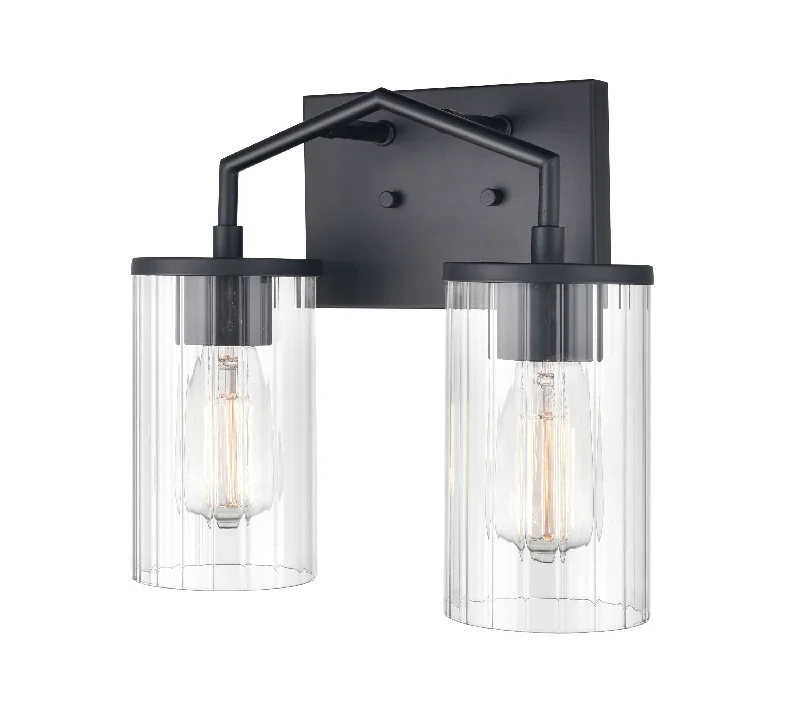 Industrial Lighting for Electronics Manufacturing2 Lamps Beverlly Vanity Light - Matte Black - Clear Beveled Glass - 13in. Wide Industrial Lighting for Electronics Manufacturing2 Lamps Beverlly Vanity Light - Matte Black - Clear Beveled Glass - 13in. Wide