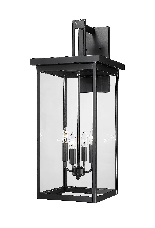 Industrial Ceiling - Mounted Lighting for Assembly PlantsBarkeley Outdoor Wall Sconce - Powder Coated Black - Clear Glass - 13in. Extension - E26 Candelabra Base
