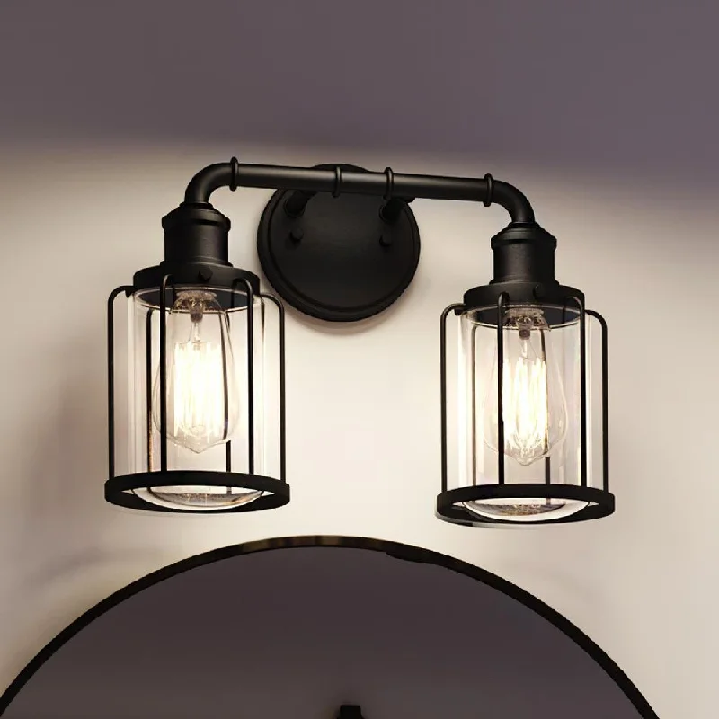 Color - Tunable Industrial Lighting for Special ApplicationsUQL3502 Luxe Industrial Bath Vanity Light, 12"H x 14.5"W, Natural Black Finish, Hillsboro Collection