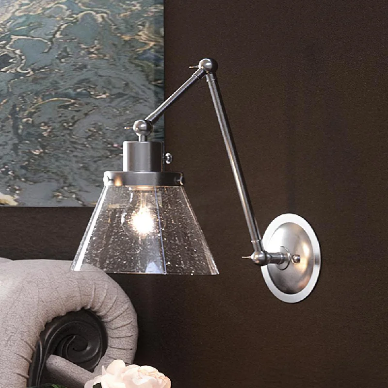 Industrial Pendant Lighting for Machine ShopsUHP3330 Traditional Wall Light, 14.375"H x 8"W, Brushed Nickel Finish, Pawtucket Collection