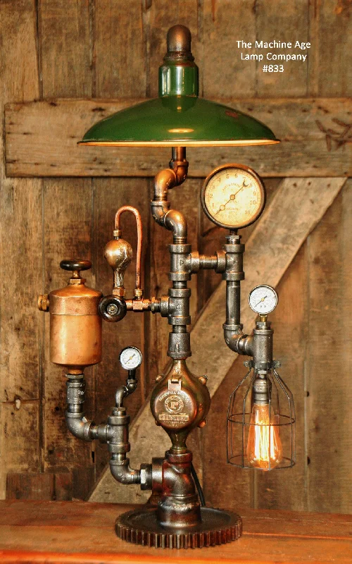 Energy - Efficient Industrial Lighting for Cost - SavingsSteampunk Industrial Lamp, Vintage Oiler & Green Shade #1074