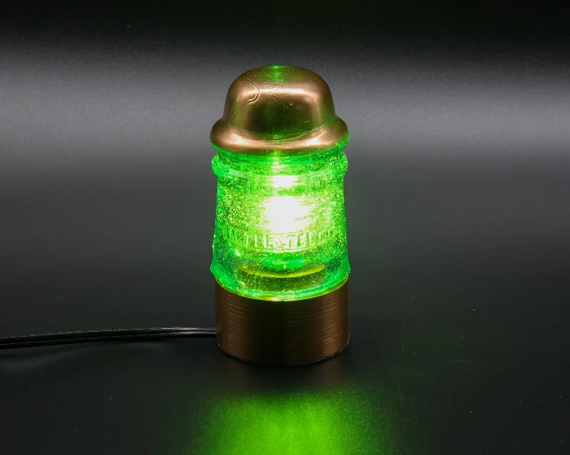 Industrial Exit Sign Lighting for Quick EvacuationVintage Turquoise Glass Insulator Lamp, PLA Base, Hemingray CD 121, Industrial Lighting, Man Cave Deco, Neo Victorian Lamp design, Cyberpunk Lamp