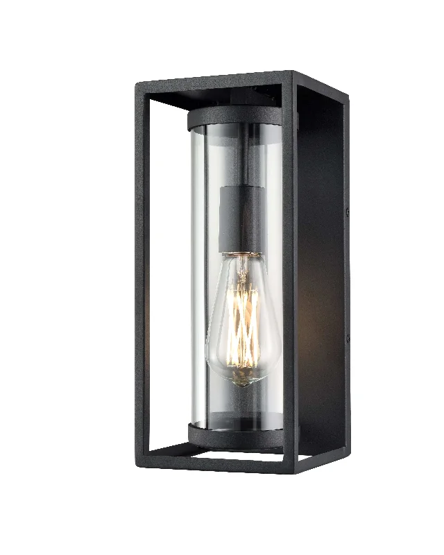 Adjustable Industrial Lighting for Flexible IlluminationCaleb Outdoor Wall Sconce - Textured Black - Clear Glass - 12.5in. Height - E26 Medium Base